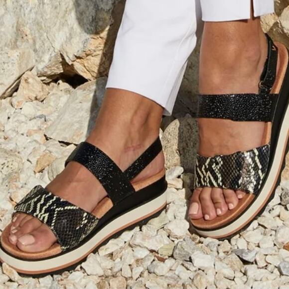 Vionic Shoes - Vionic 'Brielle Ray' SZ 6.5 Snake Embossed Leather Comfort Sandal Black